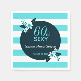 Sixty & Sexy Teal White 60th Birthday Party Napkin