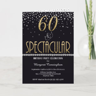 Sixty & Spectacular Gold Silver Diamonds Birthday Card