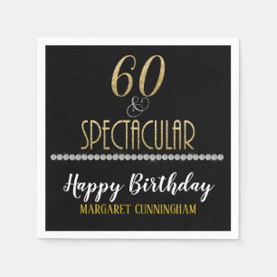 Sixty & Spectacular Gold Silver Diamonds Birthday Napkin