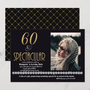 Sixty & Spectacular Gold Silver Diamonds Photo Invitation