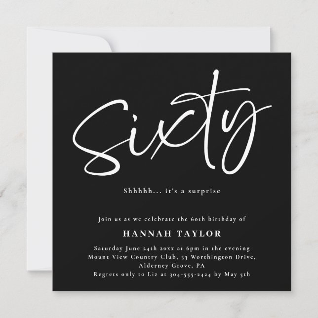 Sixty Stylish Simple Black White 60th Birthday Invitation (Front)