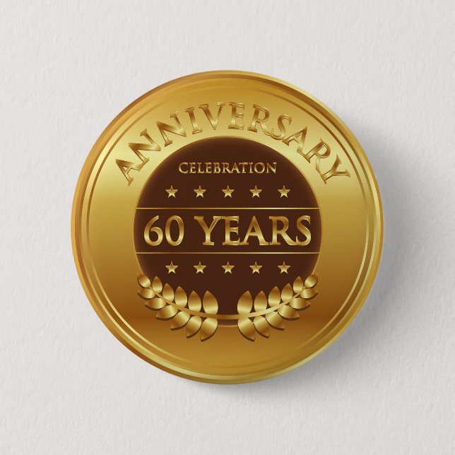 Sixty Years Anniversary Gold 6 Cm Round Badge (Front)