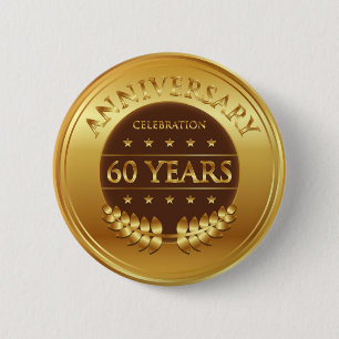 Sixty Years Anniversary Gold 6 Cm Round Badge