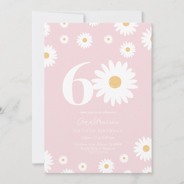 Sixty Years Retro Flower Pattern Birthday Invitation (Front)