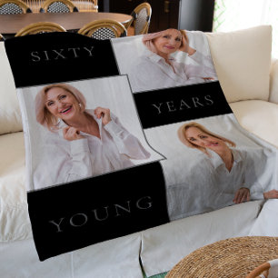 Sixty years young modern 3 photo  fleece blanket