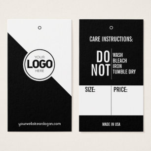Size Clothing Price Hang Tag + Care Instructions