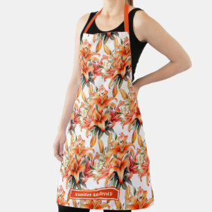 Size Large Orange Tiger Stargazer Lily Floral  Apron