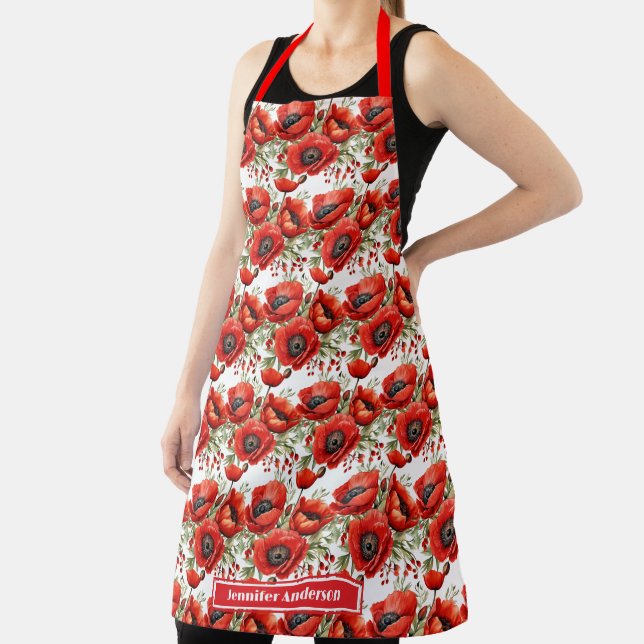 Size Large Red Poppies Poppy Floral  Apron (Insitu)
