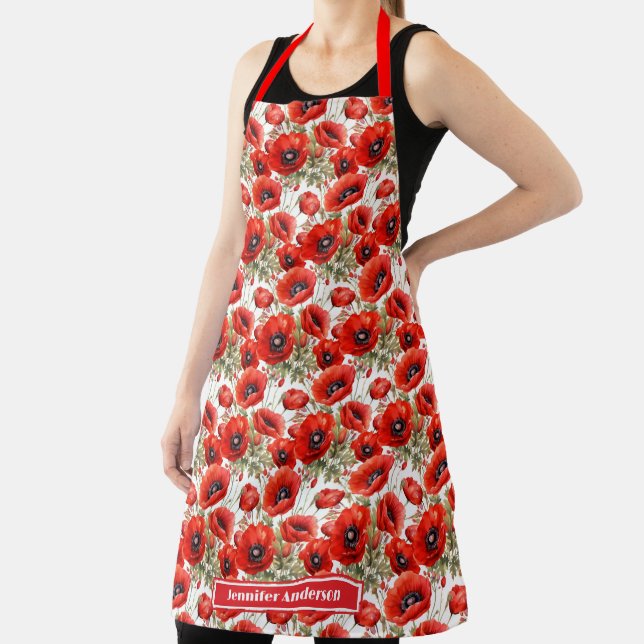 Size Large Red Poppies Poppy Floral  Apron (Insitu)