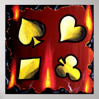 SIZZLING AND FLAMING SUITS POKER ART POSTER