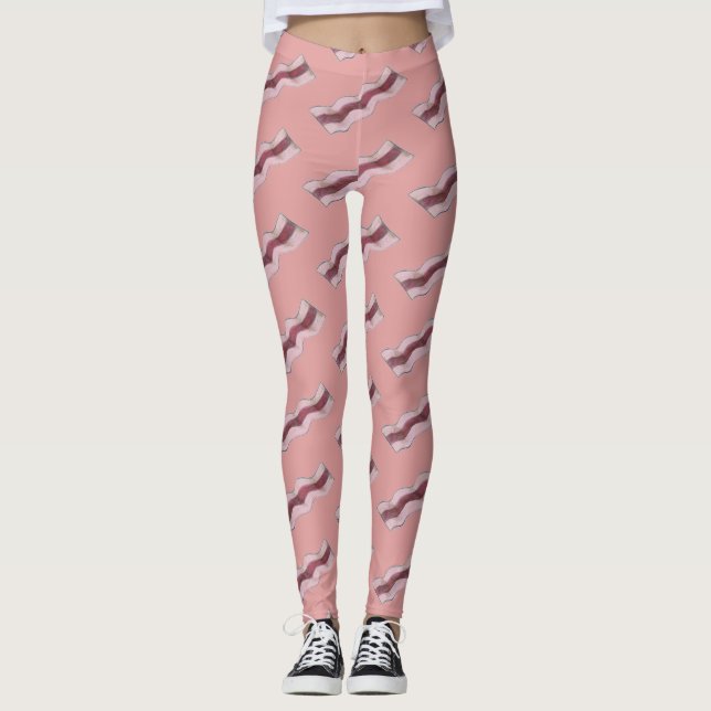 Sizzling Bacon Strips Breakfast Meat Food Leggings (Front)
