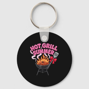 Sizzling grill summer funny bbq cookout sausage key ring
