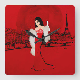 Sizzling in Paris Square Wall Clock
