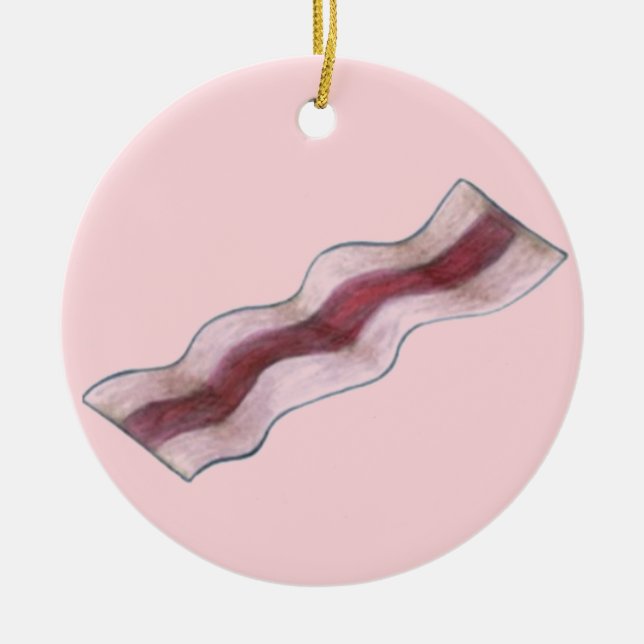 Sizzling Pink Bacon Strip Breakfast Food Ceramic Tree Decoration (Front)