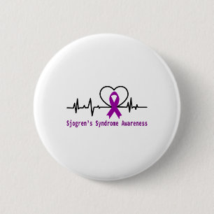 Sjogrens Syndrome Awareness Heartbeat Purple Ribbo 6 Cm Round Badge