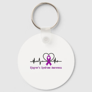 Sjogrens Syndrome Awareness Heartbeat Purple Ribbo Key Ring