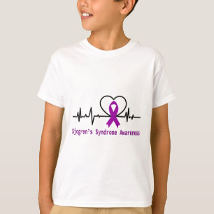 Sjogrens Syndrome Awareness Heartbeat Purple Ribbo T-Shirt