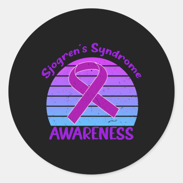 Sjogrens Syndrome Awareness Purple Ribbon Sjogren' Classic Round Sticker (Front)