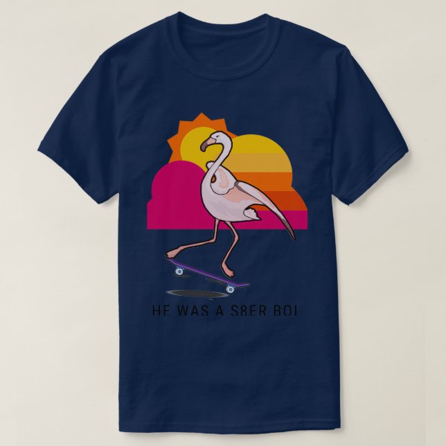 SK8ER BOI Flamingo on skateboard T-Shirt (Design Front)