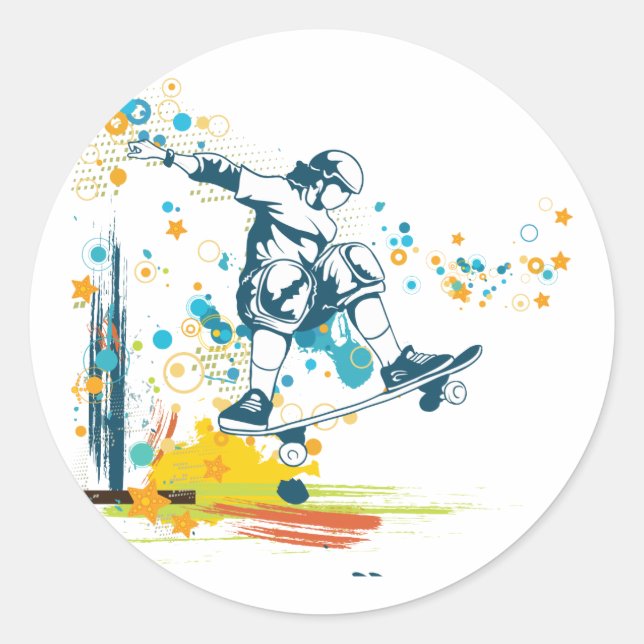 sk8er skateboarder vector classic round sticker (Front)