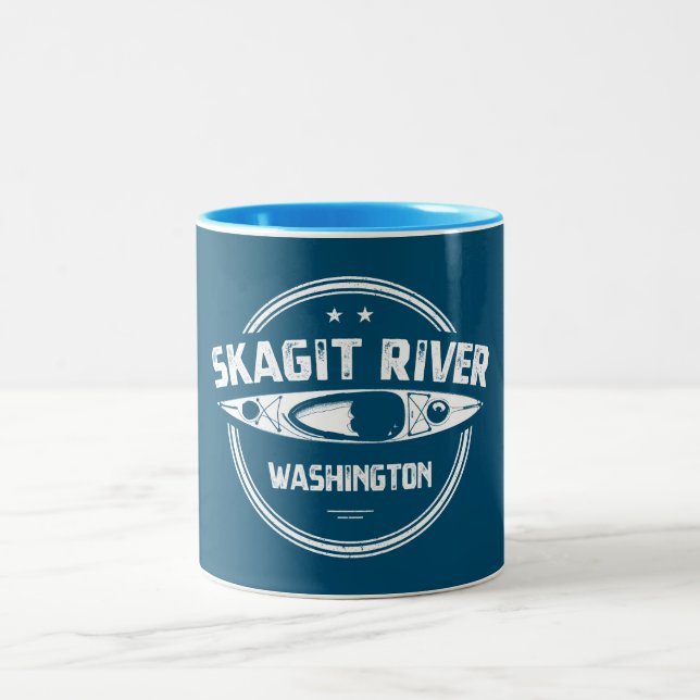 Skagit River Washington Kayaking Two-Tone Coffee Mug (Center)