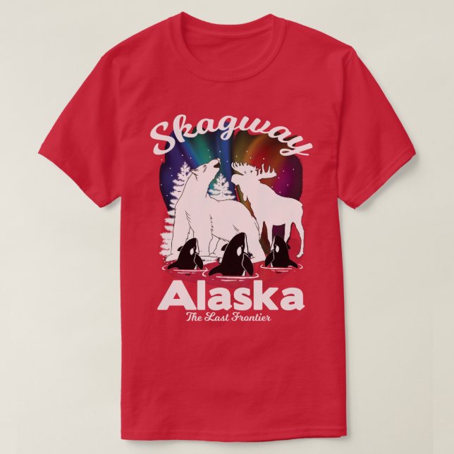 Skagway Alaska Aurora Borealis Bear Orca Moose Kee T-Shirt (Design Front)