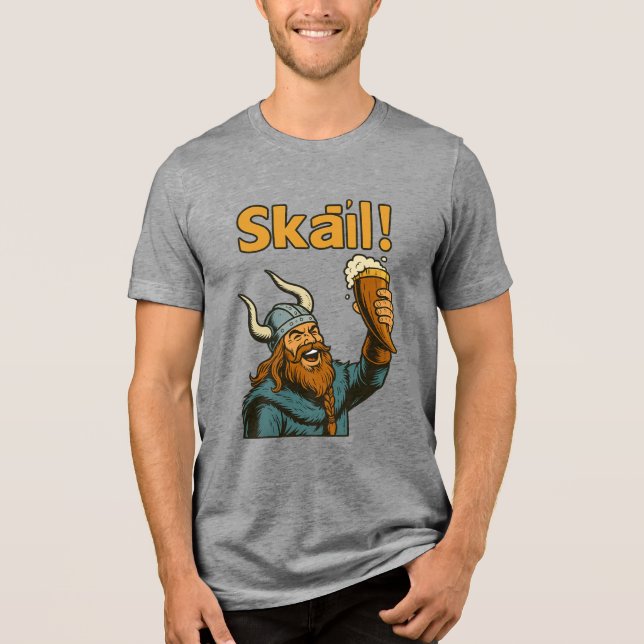 Skål! – Viking Ale Toast Retro Comic Art Tri-Blend Shirt (Front)