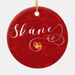 Skåne Flag Heart, Sweden, Scania Ceramic Tree Decoration