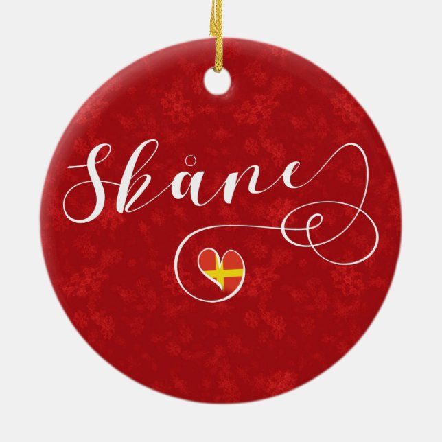 Skåne Flag Heart, Sweden, Scania Ceramic Tree Decoration (Back)