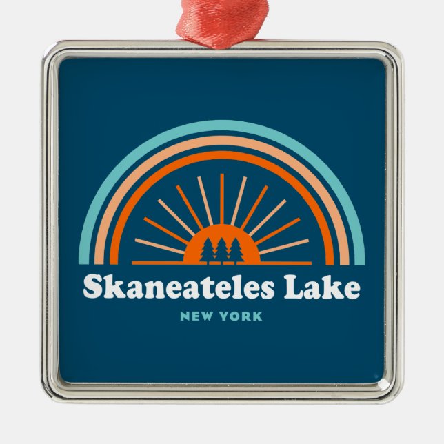 Skaneateles Lake New York Rainbow Metal Tree Decoration (Front)