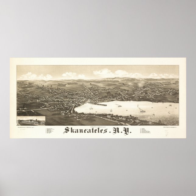 Skaneateles New York 1884 Antique Panoramic Map Poster (Front)