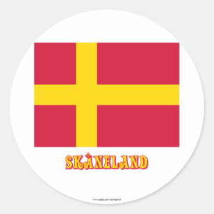 Skåneland flag with name classic round sticker