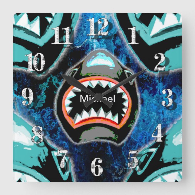 Skark Mania Funny Cartoon Illustration Square Wall Clock (Front)