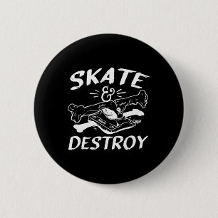 Skate And Destroy Skateboarding Tattoo Art 6 Cm Round Badge
