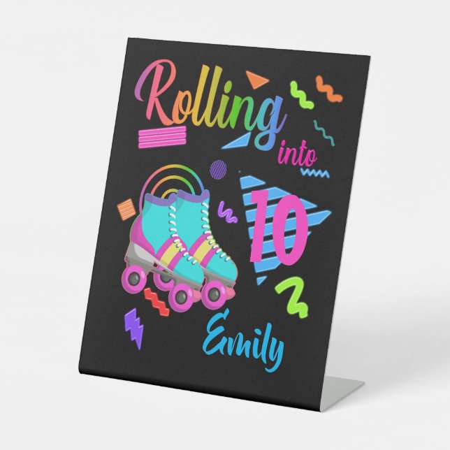 Skate Birthday Rolling Into Matching Birthday Girl Pedestal Sign (Front)