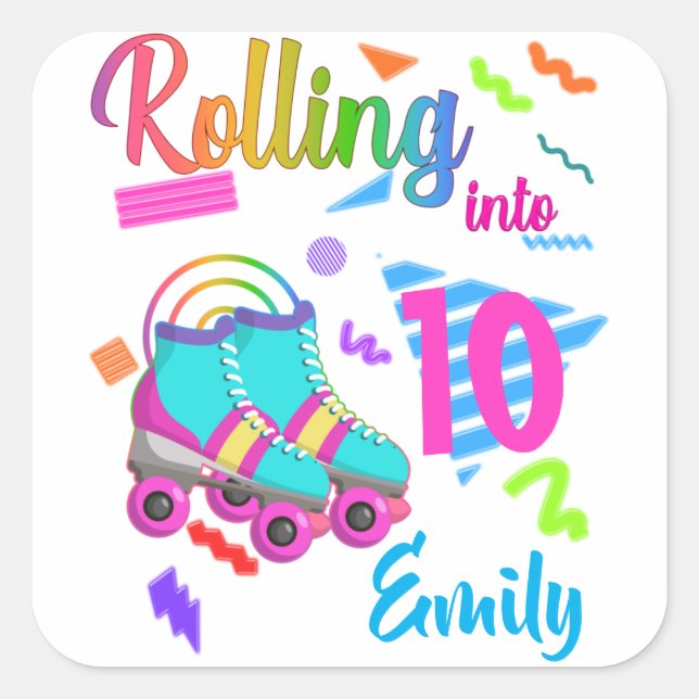Skate Birthday Rolling Into Matching Birthday Girl Square Sticker (Front)