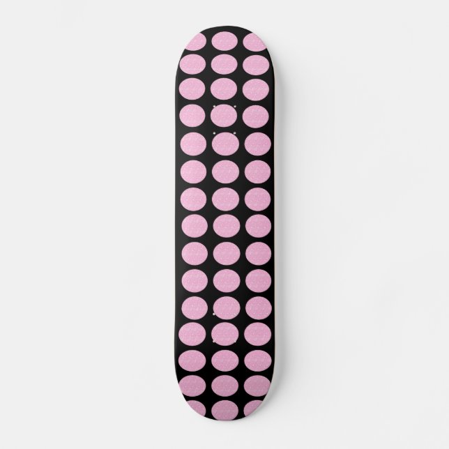 Skate Board Pink Glitter Circles On Black (Front)