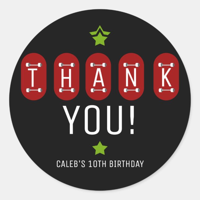 Skate Boarder Skateboard Birthday Party Favour Classic Round Sticker (Front)