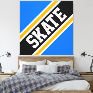 SKATE Bold Bright Blue Black Orange Racing Stripes Canvas Print