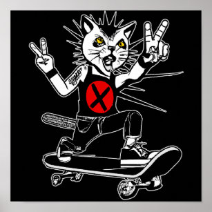 Skate Cat 06 - Punk Rocker Cat Poster