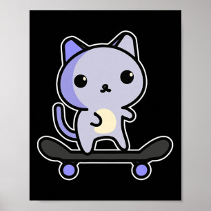 Skate Cat Kawaii Cartoon Graphic Men Women Girls K Poster