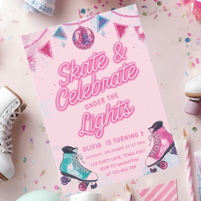  Skate & Celebrate Under the Lights Roller Skating Invitation (Creator Uploaded)