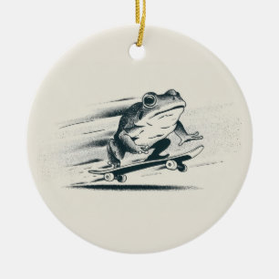 Skate Frog – Vintage Action Animal Art Ceramic Tree Decoration