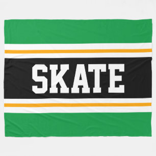 SKATE Fun Wide Bright Green Black Racing Stripes Fleece Blanket