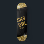 Skate Girl Black Gold Glitter Girly Personalised Skateboard<br><div class="desc">Black and Gold Glitter Personalised Skateboard with "SK8 GRL" text quote design and optional name customisation features a bold faux sparkle printed artwork with glittery bling flares infused with a sporty design,  perfect as a wall decoration,  keepsake,  or girly design skateboard to use at the park.</div>
