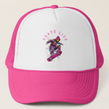 Skate Life Pink By Happie Hoodie, Baseball Cap