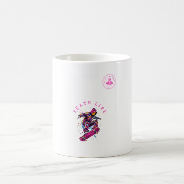 Skate Life Pink Happy Hoodie in White Coffee Mug (Center)