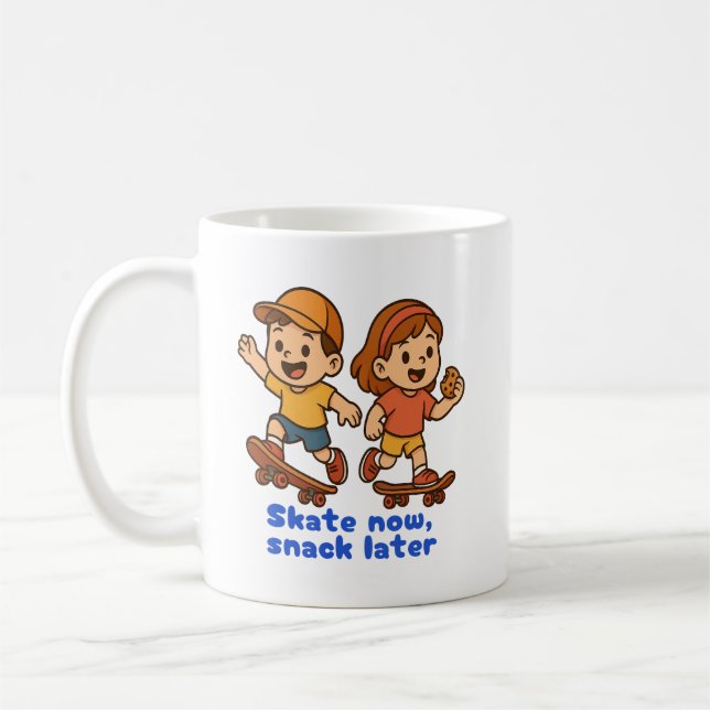 Skate Now, Snack Later – Fun Skater Design Coffee Mug (Left)
