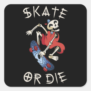 Skate or die Grim Reaper Skeleton Square Sticker