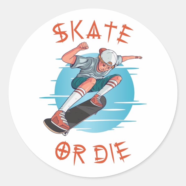 Skate or die Skateboarder Boy Square Sticker (Front)